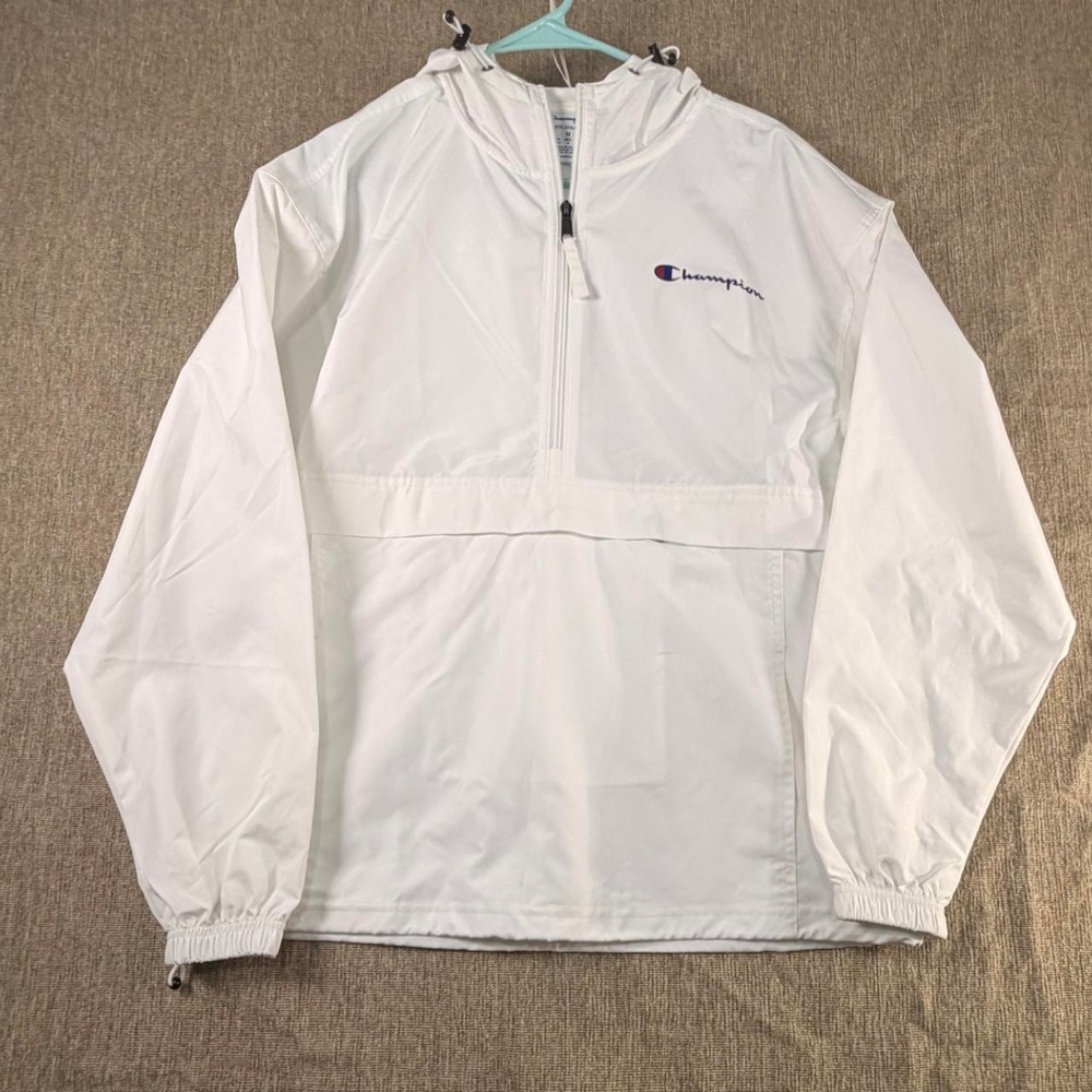 Champion Mens White Half-Zip Lightweight Anorak Windbreaker Jacket M V1012 045
